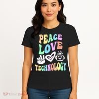 PEACE LOVE TECHNOLOGY Teacher Groovy School Women's T-Shirt thumb 4