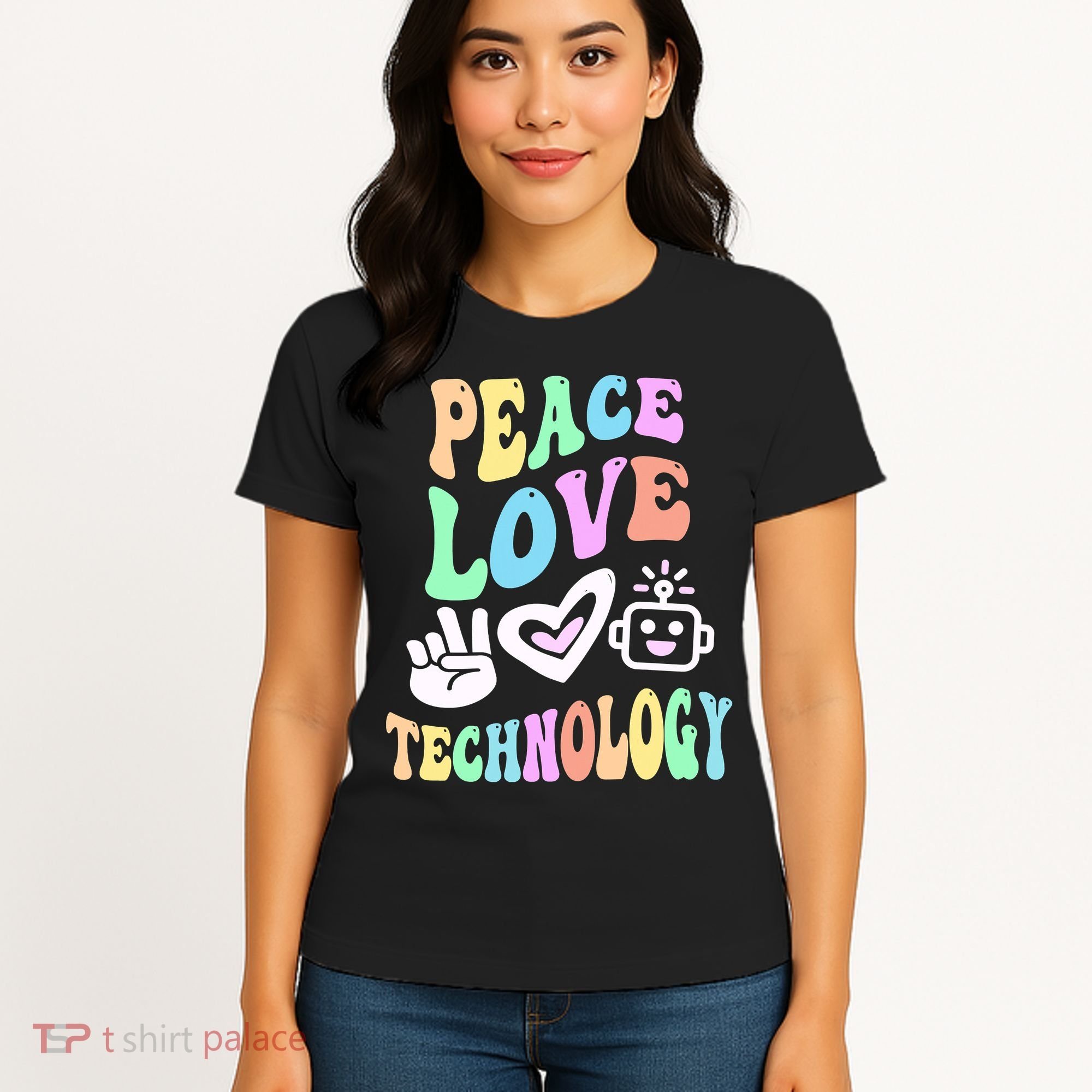 PEACE LOVE TECHNOLOGY Teacher Groovy School Women's T-Shirt