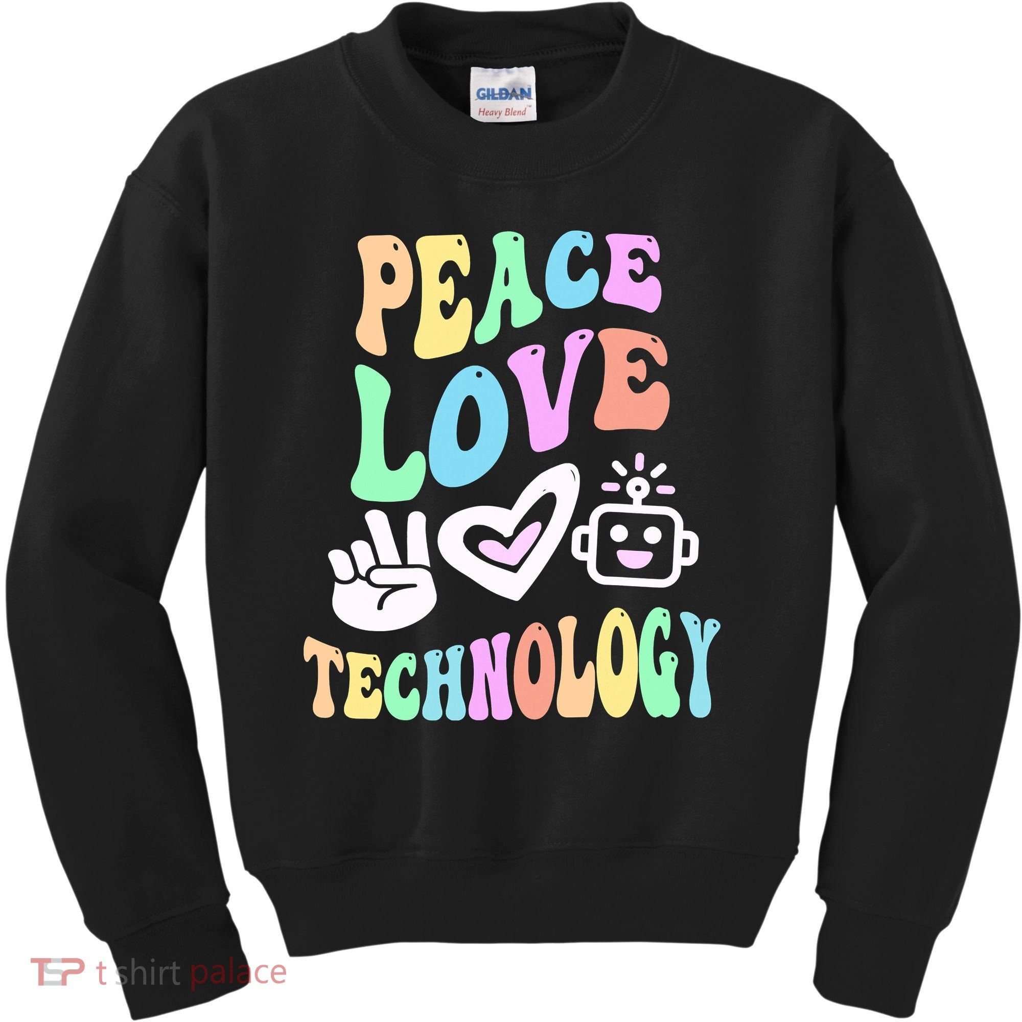 PEACE LOVE TECHNOLOGY Teacher Groovy School Kids Sweatshirt