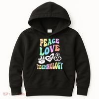 PEACE LOVE TECHNOLOGY Teacher Groovy School Kids Hoodie thumb 0