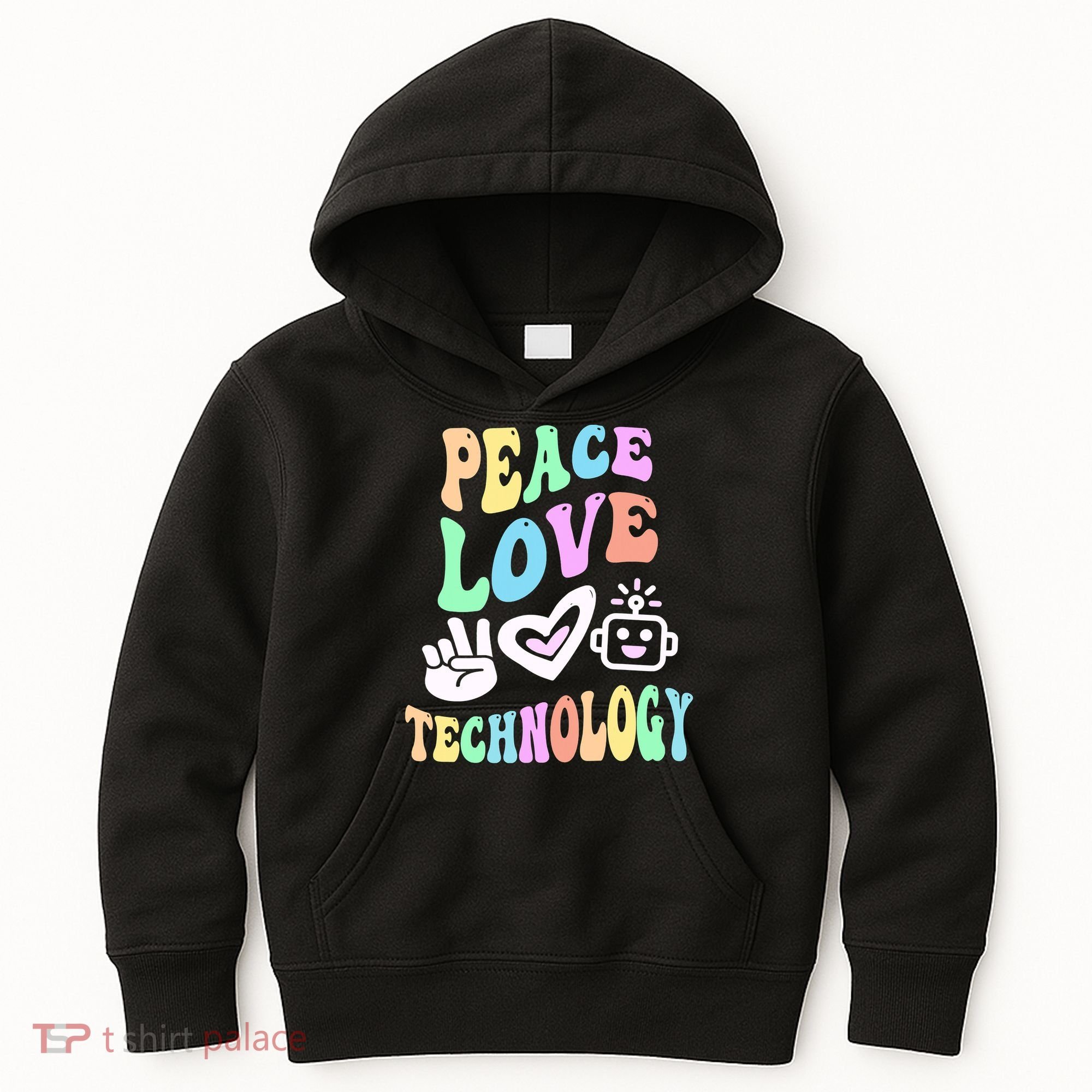 PEACE LOVE TECHNOLOGY Teacher Groovy School Kids Hoodie
