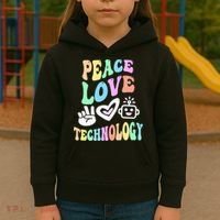 PEACE LOVE TECHNOLOGY Teacher Groovy School Kids Hoodie thumb 3