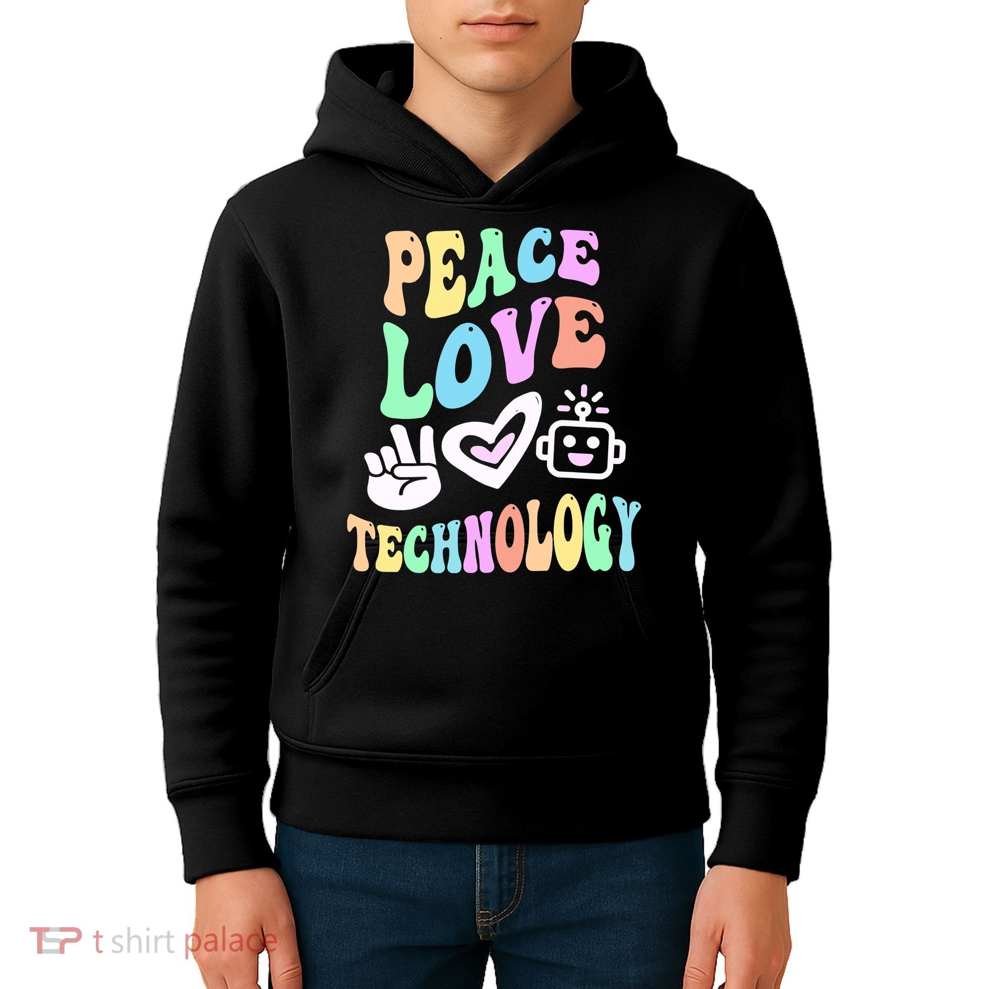 PEACE LOVE TECHNOLOGY Teacher Groovy School Kids Hoodie