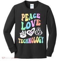 PEACE LOVE TECHNOLOGY Teacher Groovy School Kids Long Sleeve Shirt thumb 0