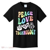 PEACE LOVE TECHNOLOGY Teacher Groovy School Kids T-Shirt thumb 0
