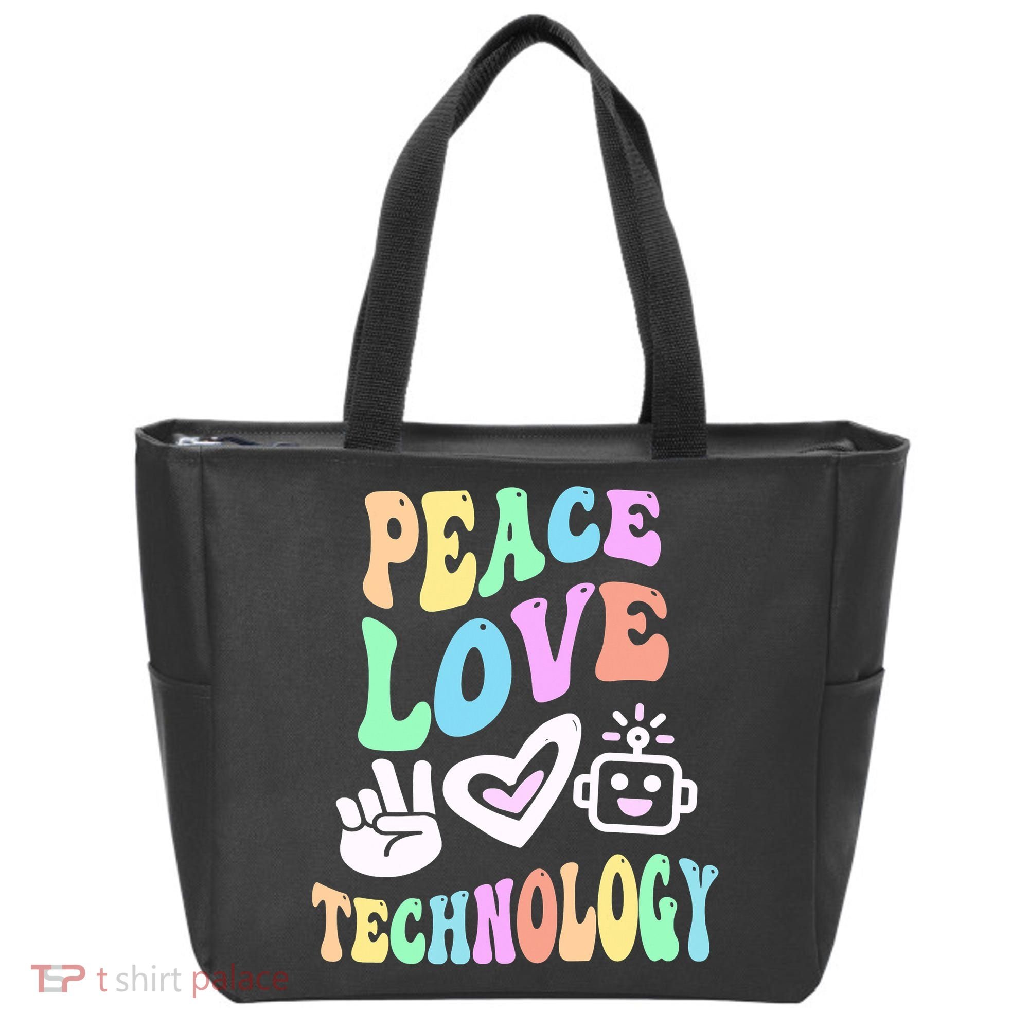 PEACE LOVE TECHNOLOGY Teacher Groovy School Tote Bag