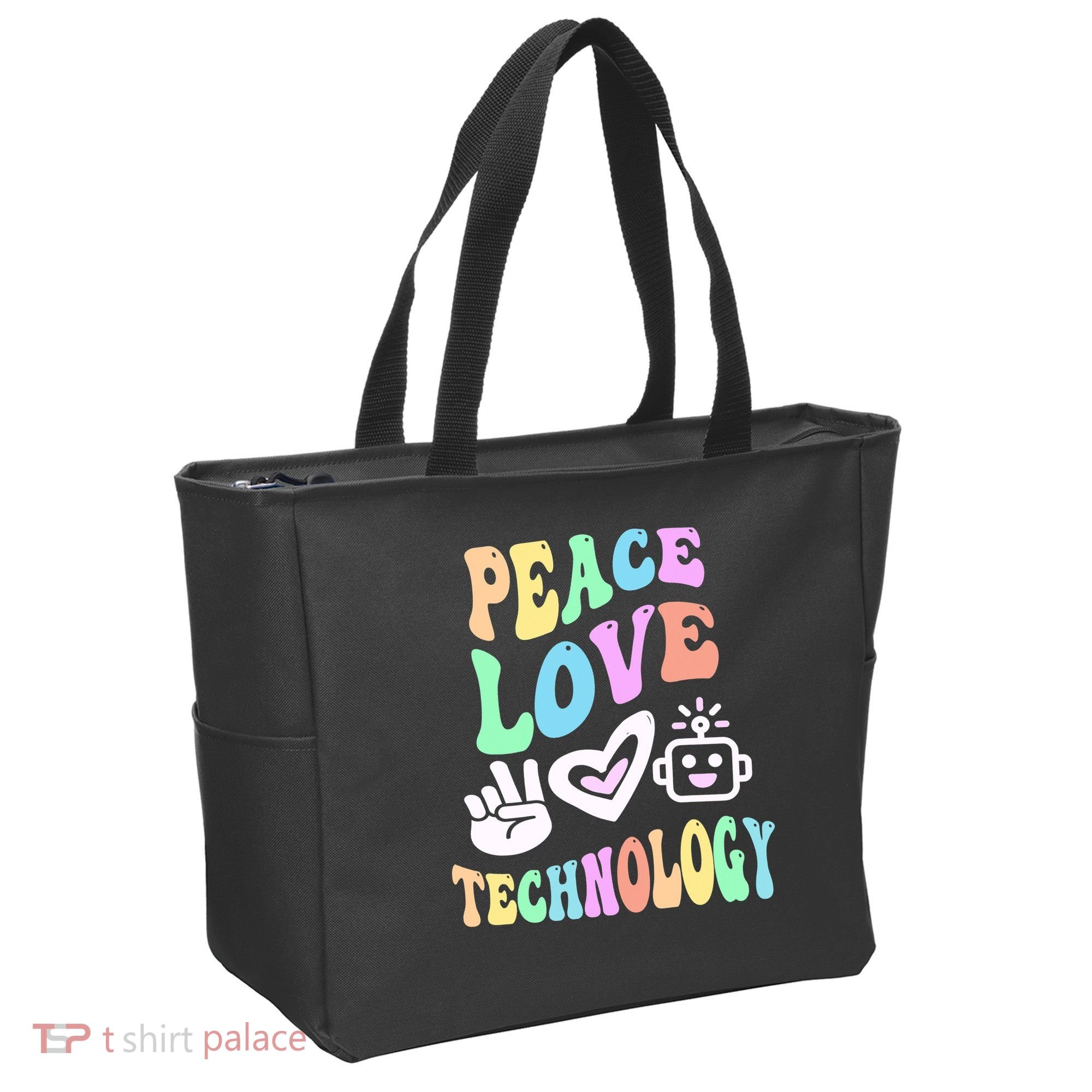 PEACE LOVE TECHNOLOGY Teacher Groovy School Tote Bag