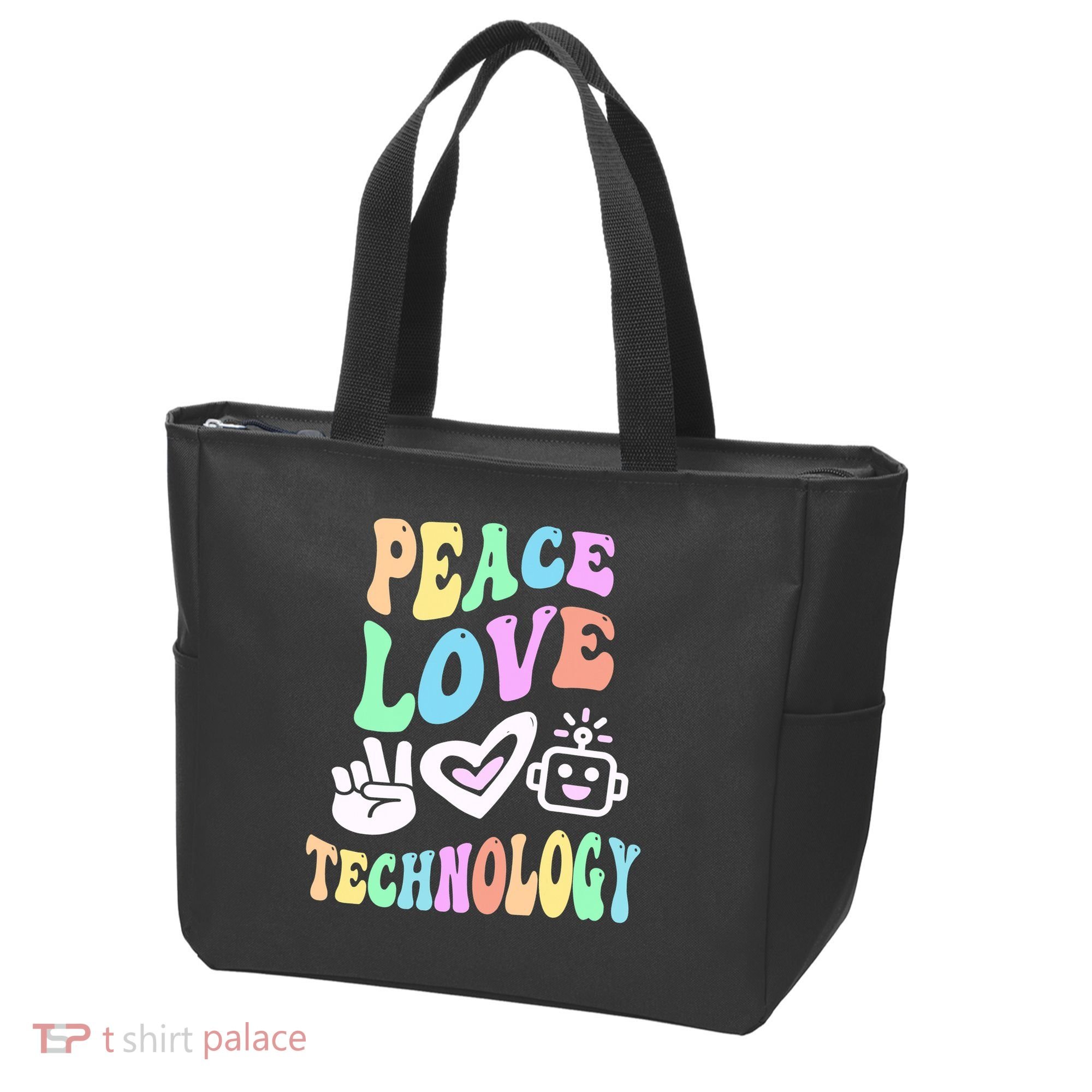 PEACE LOVE TECHNOLOGY Teacher Groovy School Tote Bag