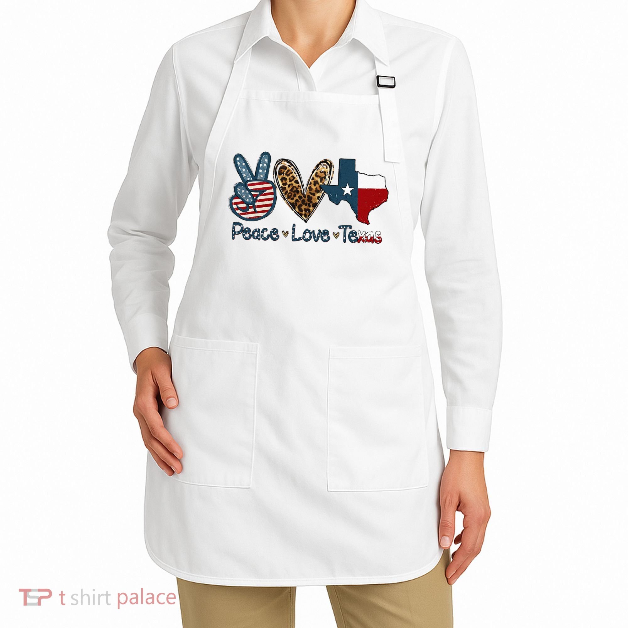 Peace Love Texas TX Texas Flag Funny City Home Roots Apron