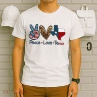 Peace Love Texas TX Texas Flag Funny City Home Roots T-Shirt thumb 6