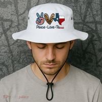 Peace Love Texas TX Texas Flag Funny City Home Roots Bucket Hat thumb 2