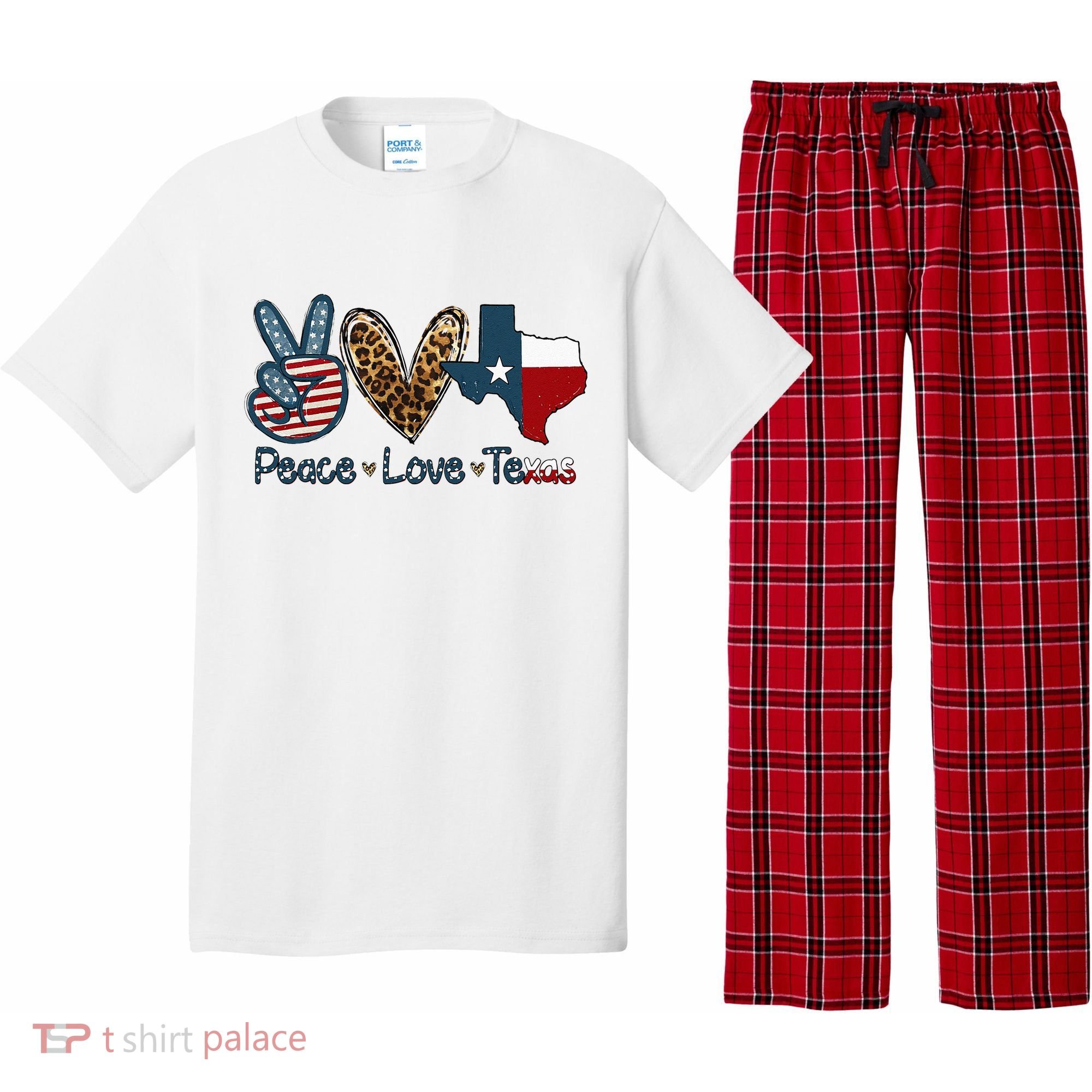 Peace Love Texas TX Texas Flag Funny City Home Roots Pajama Set