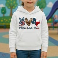 Peace Love Texas TX Texas Flag Funny City Home Roots Kids Hoodie thumb 3