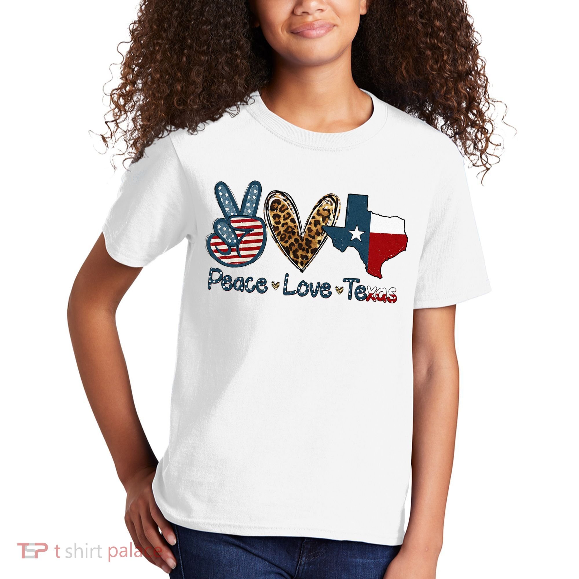 Peace Love Texas TX Texas Flag Funny City Home Roots Kids T-Shirt
