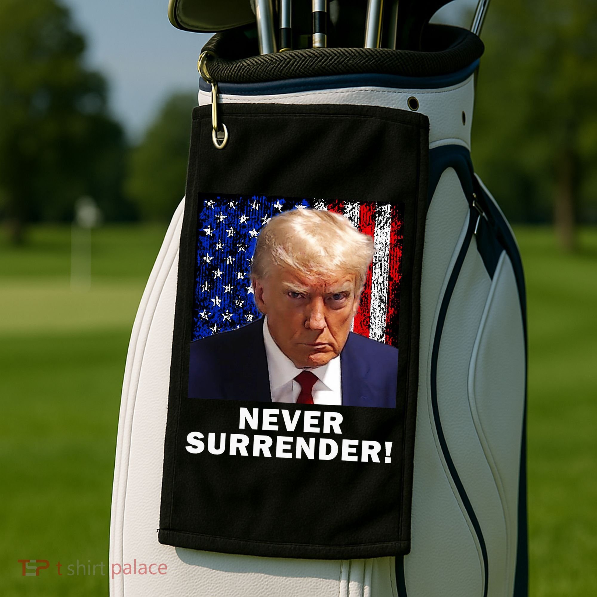 President Legend Trump 2024 Mugshot Never Surrender Golf Towel