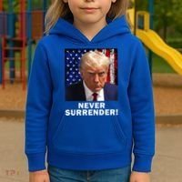 President Legend Trump 2024 Mugshot Never Surrender Kids Hoodie thumb 3