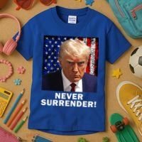 President Legend Trump 2024 Mugshot Never Surrender Kids T-Shirt thumb 3