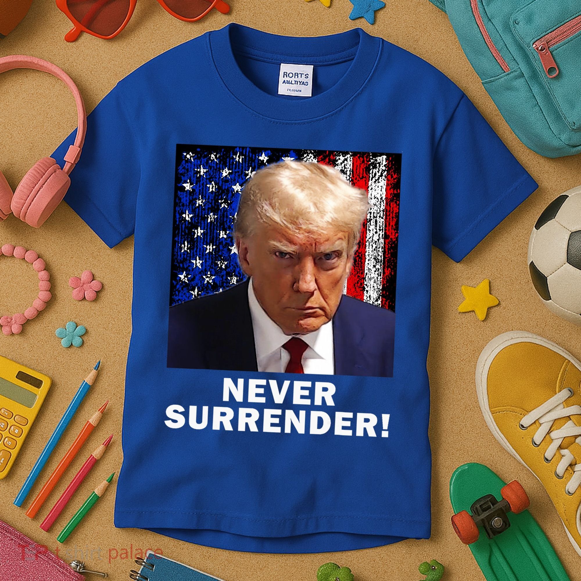 President Legend Trump 2024 Mugshot Never Surrender Kids T-Shirt
