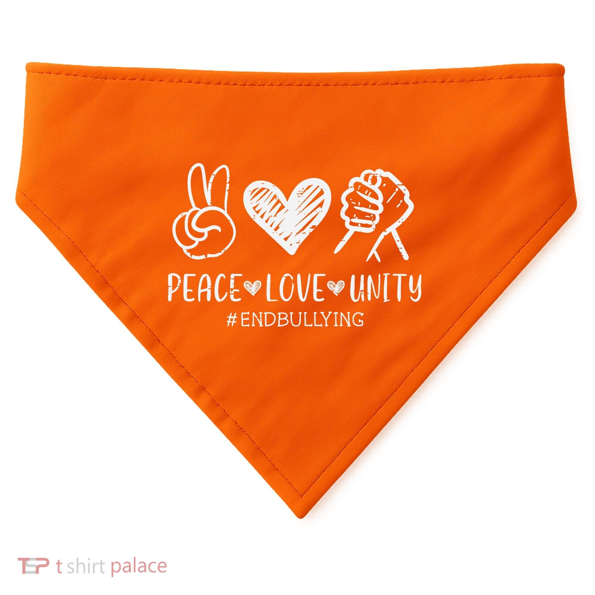 Peace Love Unity Orange Anti Bullying Unity Day Kids USA-Made Doggie Bandana