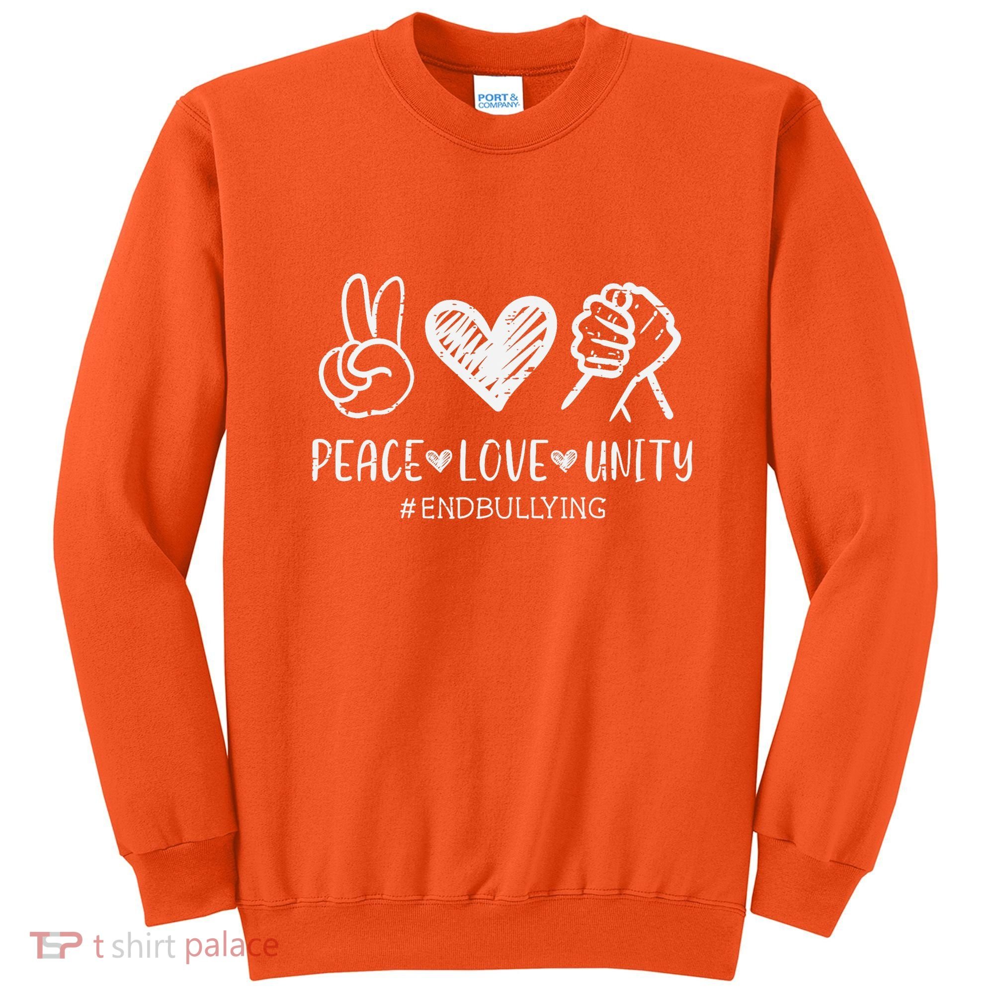 Peace Love Unity Orange Anti Bullying Unity Day Kids Sweatshirt
