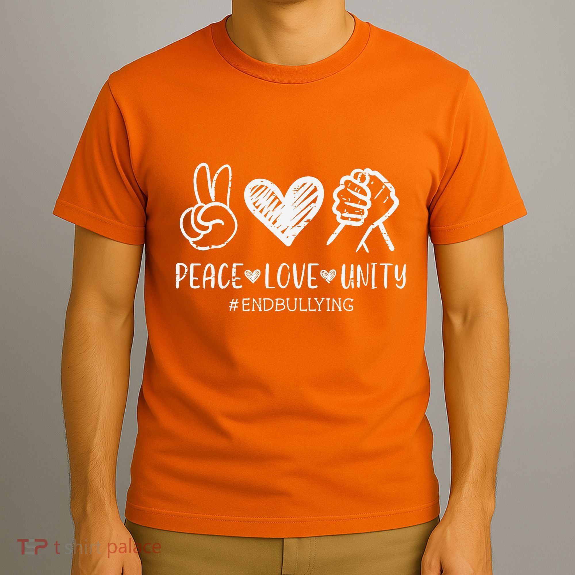 Peace Love Unity Orange Anti Bullying Unity Day Kids T-Shirt