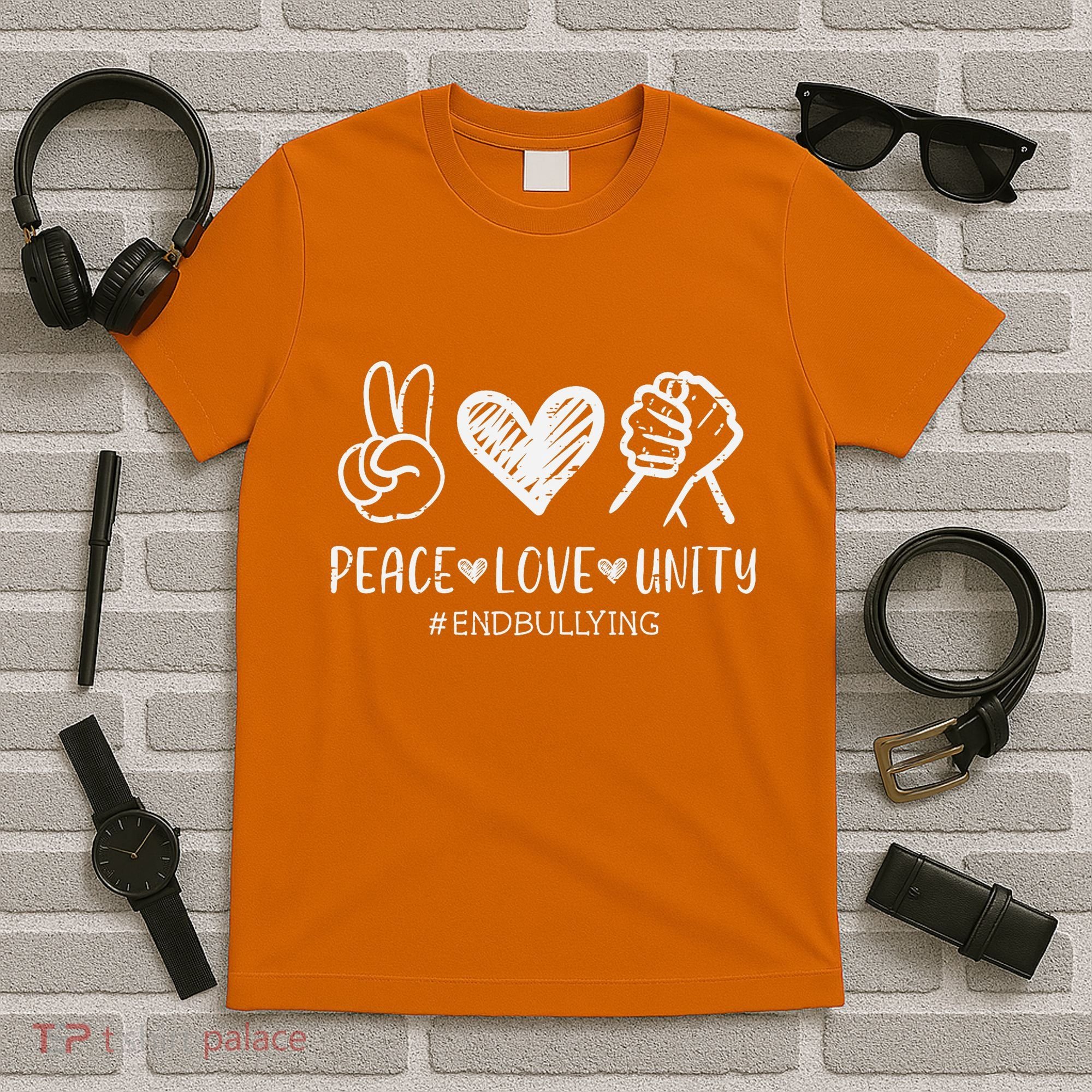 Peace Love Unity Orange Anti Bullying Unity Day Kids T-Shirt