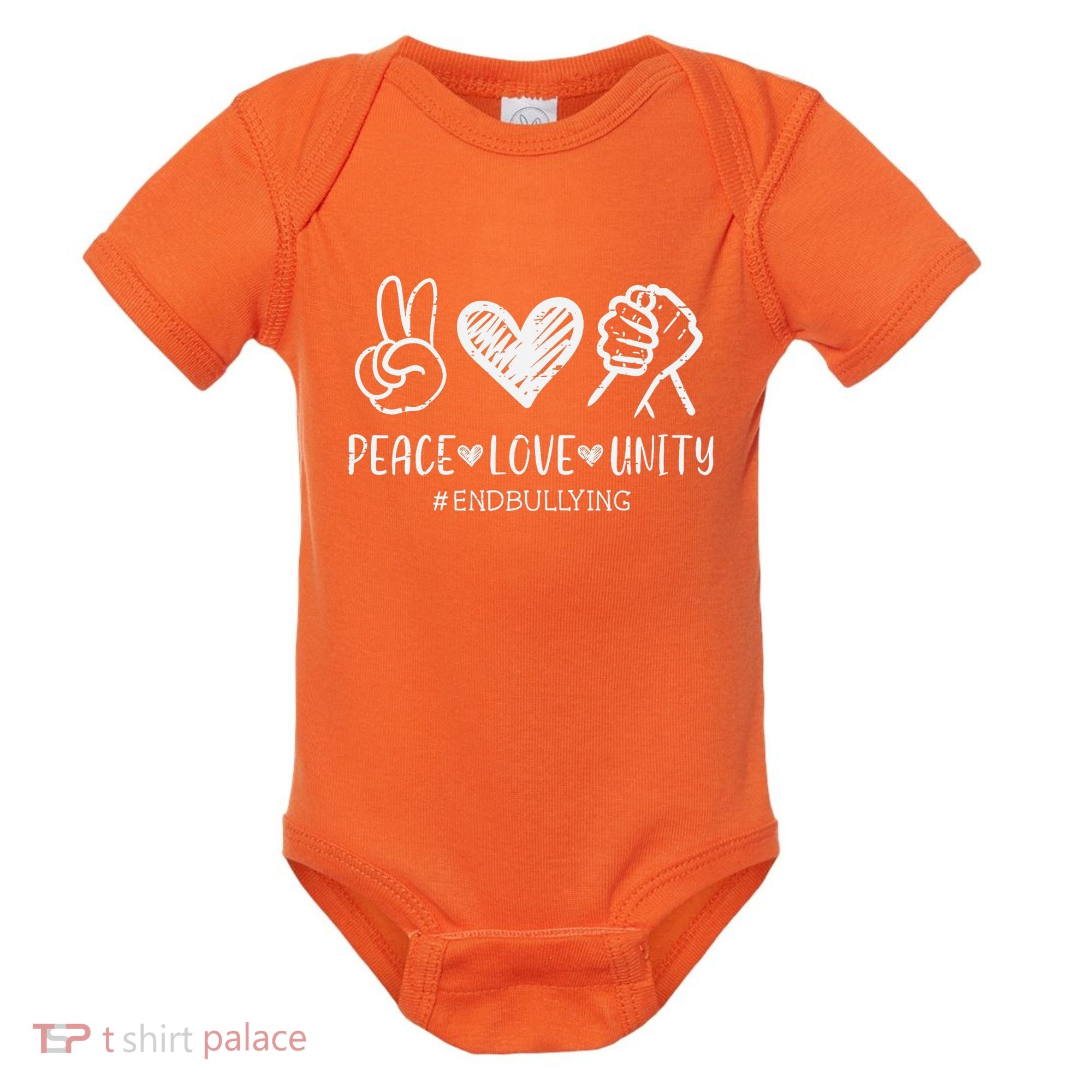 Peace Love Unity Orange Anti Bullying Unity Day Kids Baby Bodysuit