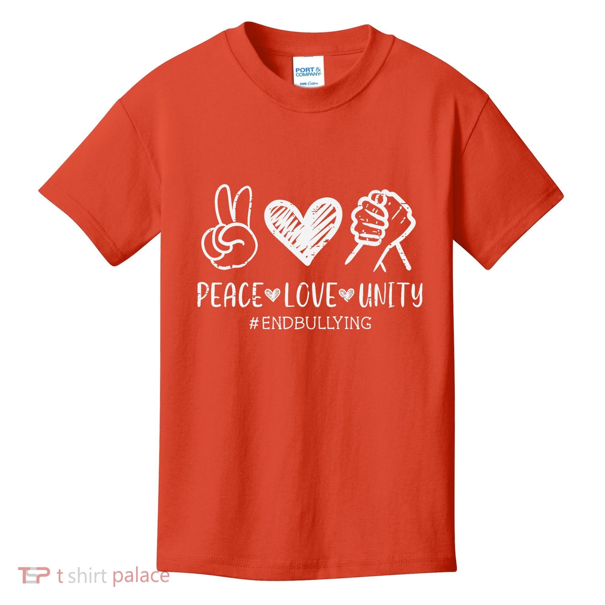 Peace Love Unity Orange Anti Bullying Unity Day Kids Kids T-Shirt