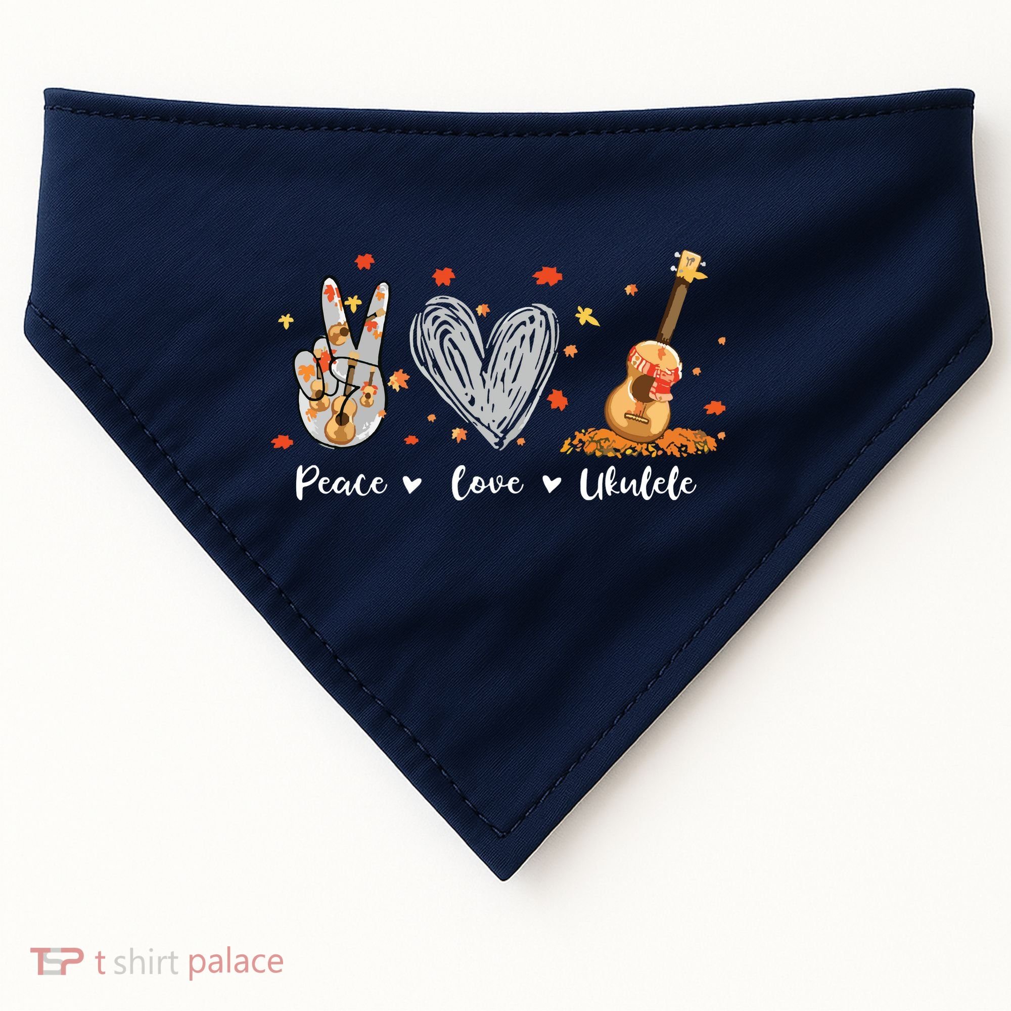 Peace Love Ukulele Hawaiian Ukelele Uke Guitar Players USA-Made Doggie Bandana
