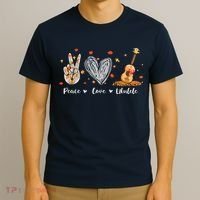 Peace Love Ukulele Hawaiian Ukelele Uke Guitar Players T-Shirt thumb 3
