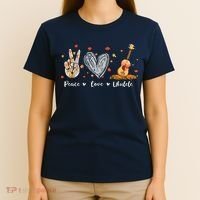 Peace Love Ukulele Hawaiian Ukelele Uke Guitar Players T-Shirt thumb 4