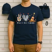 Peace Love Ukulele Hawaiian Ukelele Uke Guitar Players T-Shirt thumb 6