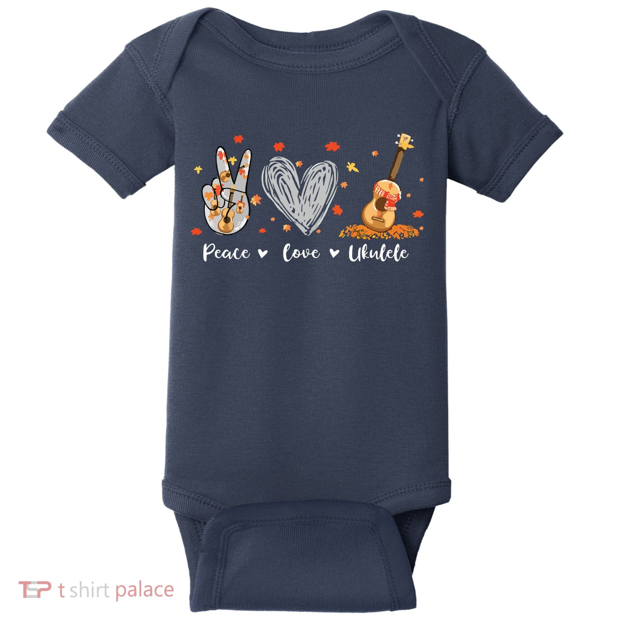 Peace Love Ukulele Hawaiian Ukelele Uke Guitar Players Baby Bodysuit