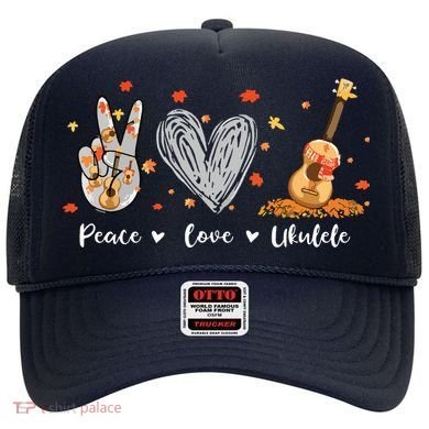 Peace Love Ukulele Hawaiian Ukelele Uke Guitar Players Hat