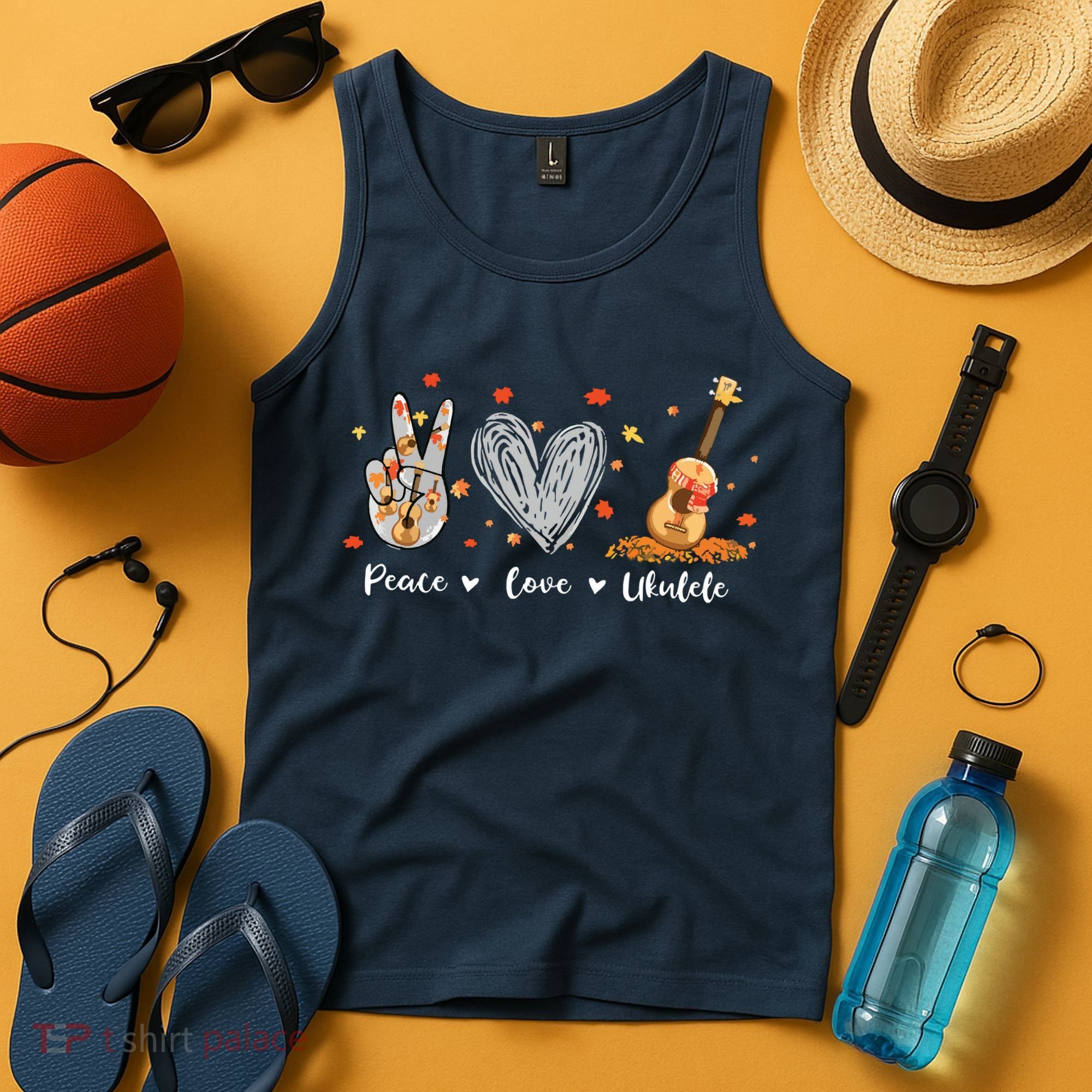 Peace Love Ukulele Hawaiian Ukelele Uke Guitar Players Tank Top