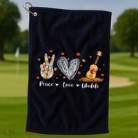 Peace Love Ukulele Hawaiian Ukelele Uke Guitar Players Golf Towel thumb 1