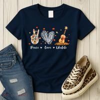 Peace Love Ukulele Hawaiian Ukelele Uke Guitar Players Women's T-Shirt thumb 3