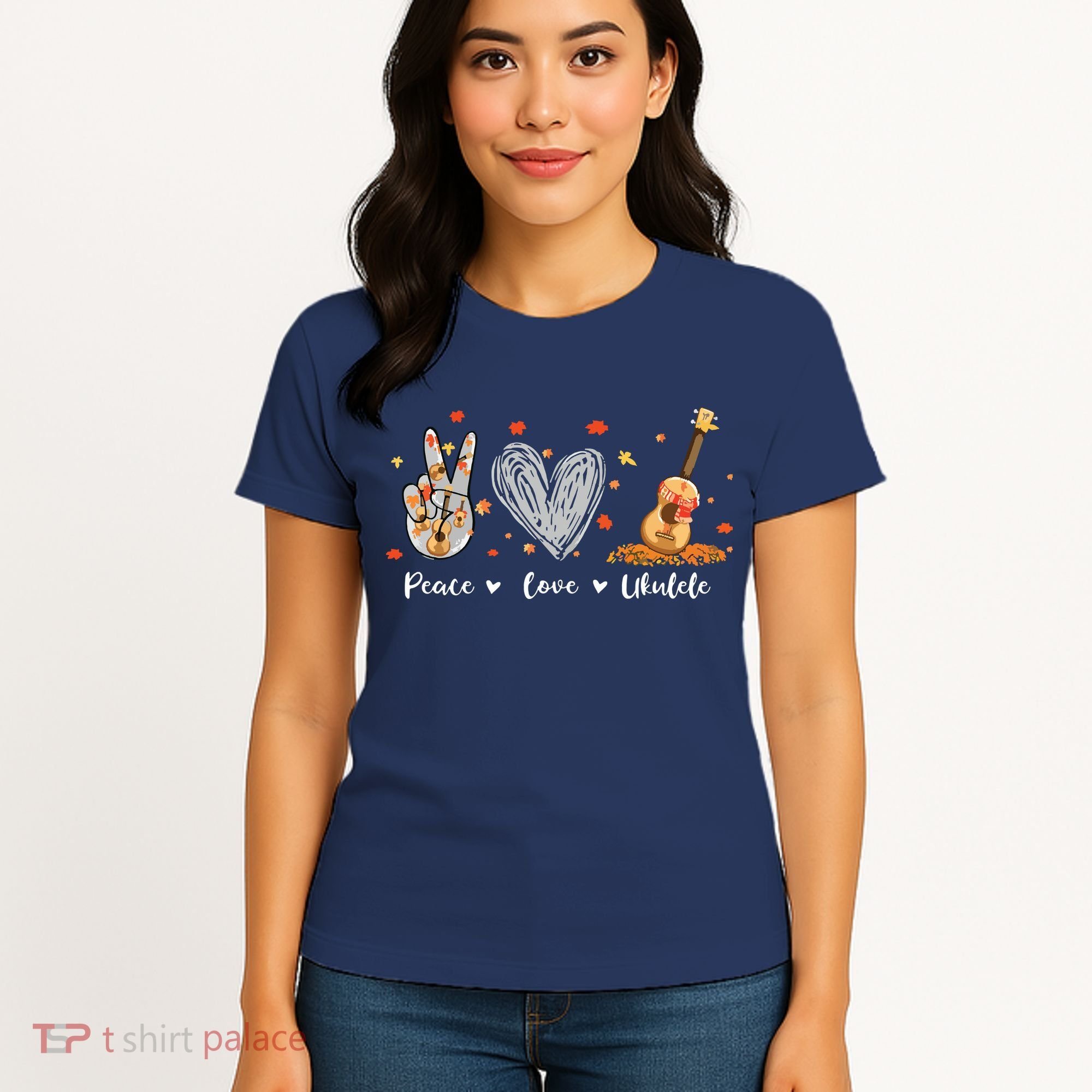 Peace Love Ukulele Hawaiian Ukelele Uke Guitar Players Women's T-Shirt
