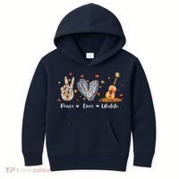 Peace Love Ukulele Hawaiian Ukelele Uke Guitar Players Kids Hoodie thumb 0