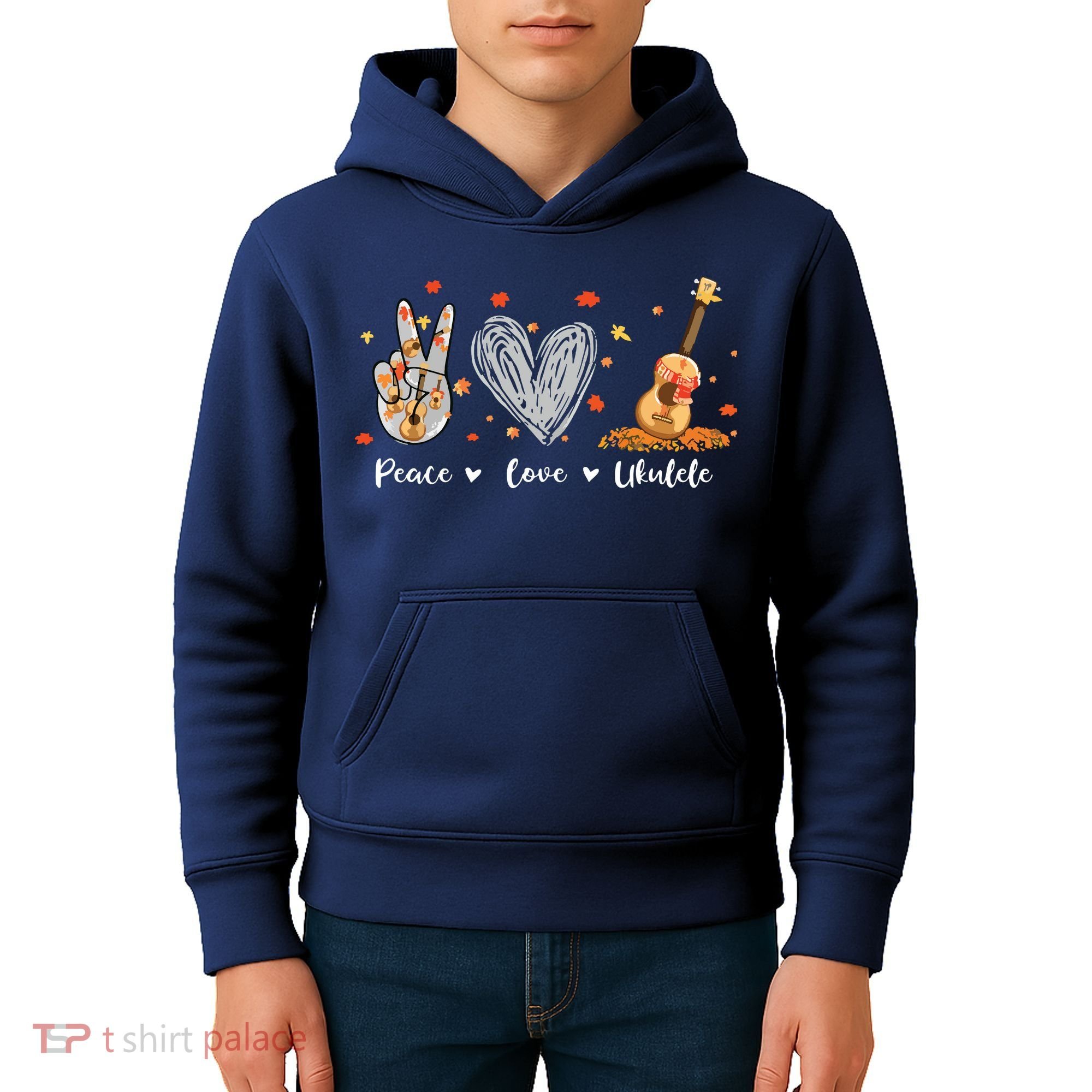 Peace Love Ukulele Hawaiian Ukelele Uke Guitar Players Kids Hoodie