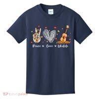 Peace Love Ukulele Hawaiian Ukelele Uke Guitar Players Kids T-Shirt thumb 0