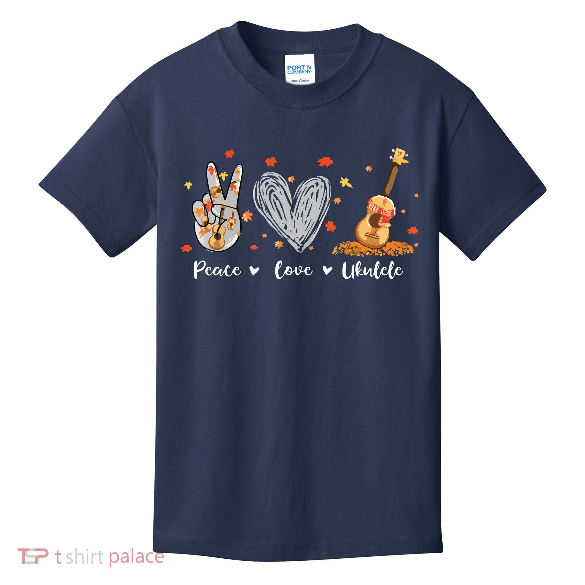 Peace Love Ukulele Hawaiian Ukelele Uke Guitar Players Kids T-Shirt