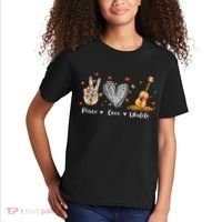 Peace Love Ukulele Hawaiian Ukelele Uke Guitar Players Kids T-Shirt thumb 2