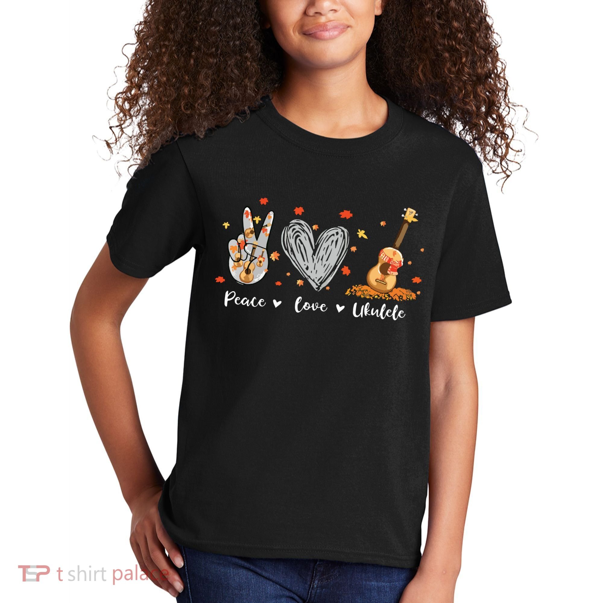 Peace Love Ukulele Hawaiian Ukelele Uke Guitar Players Kids T-Shirt