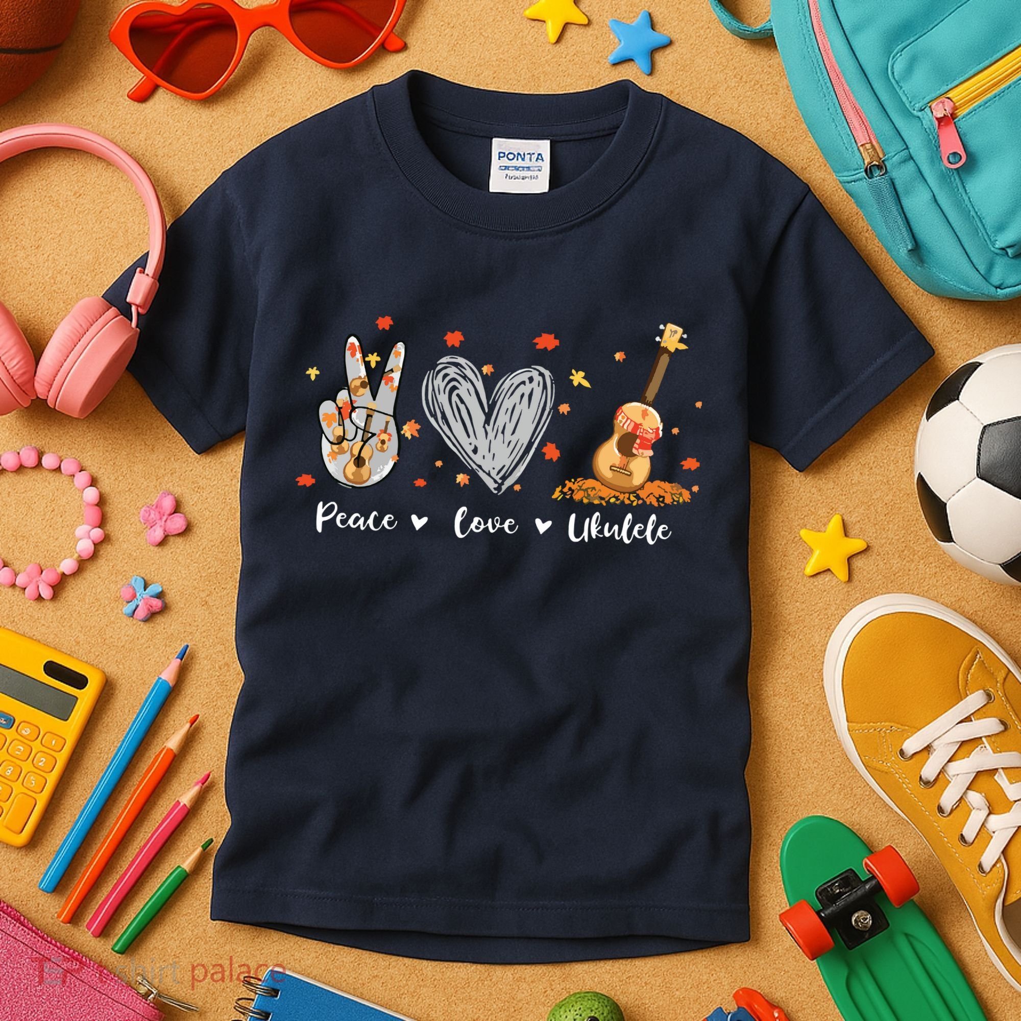 Peace Love Ukulele Hawaiian Ukelele Uke Guitar Players Kids T-Shirt