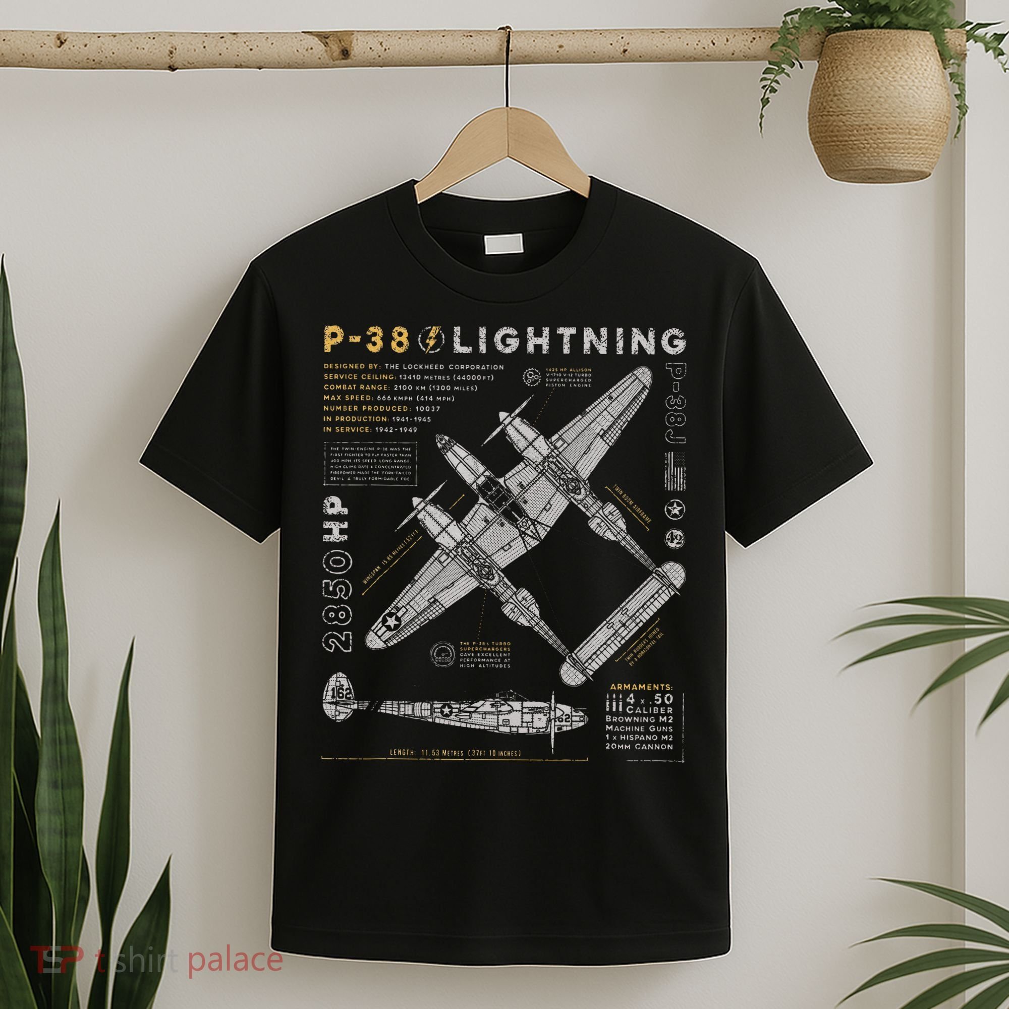 P38 Lightning Vintage P38 Fighter Aircraft Ww2 Aviation T-Shirt