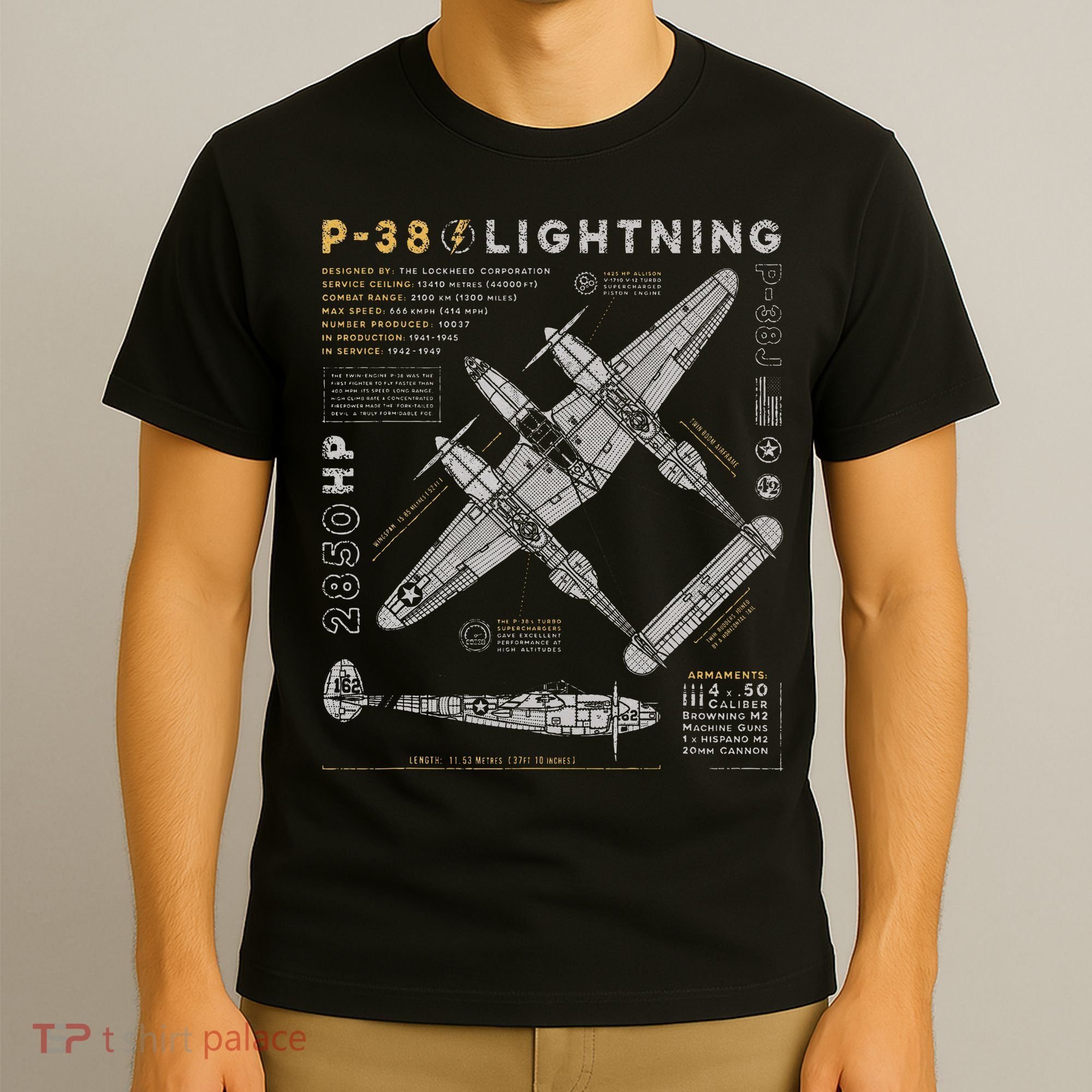 P38 Lightning Vintage P38 Fighter Aircraft Ww2 Aviation T-Shirt