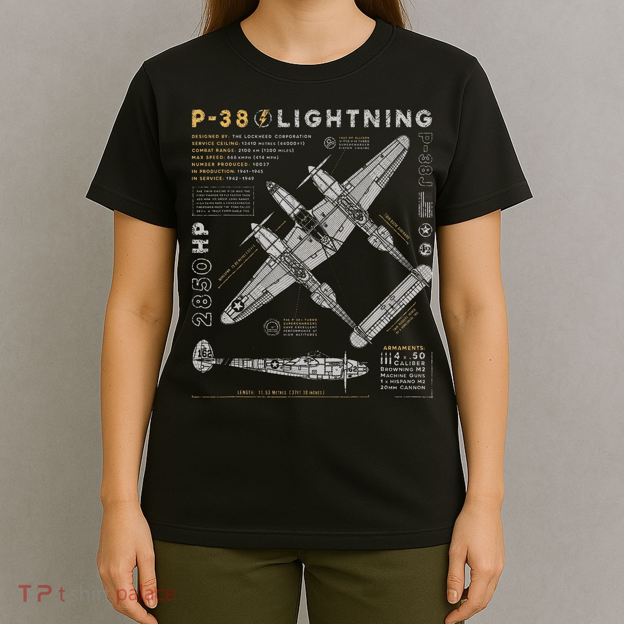 P38 Lightning Vintage P38 Fighter Aircraft Ww2 Aviation T-Shirt
