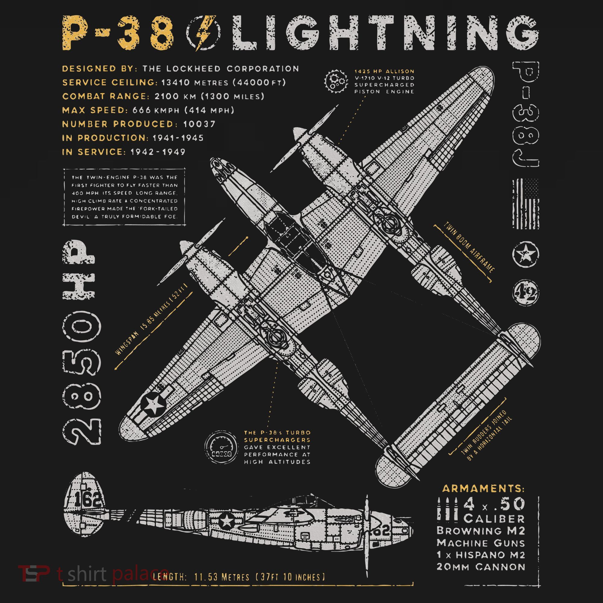 P38 Lightning Vintage P38 Fighter Aircraft Ww2 Aviation T-Shirt