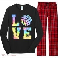 Peace Love Volleyball Tie Dye Cute Volleyball Lovers Long Sleeve Pajama Set thumb 0